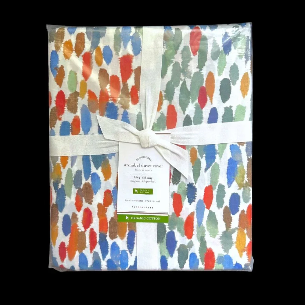 Pottery Barn Annabel Watercolor Dot Organic Percale King Cal Duvet Cover NEW